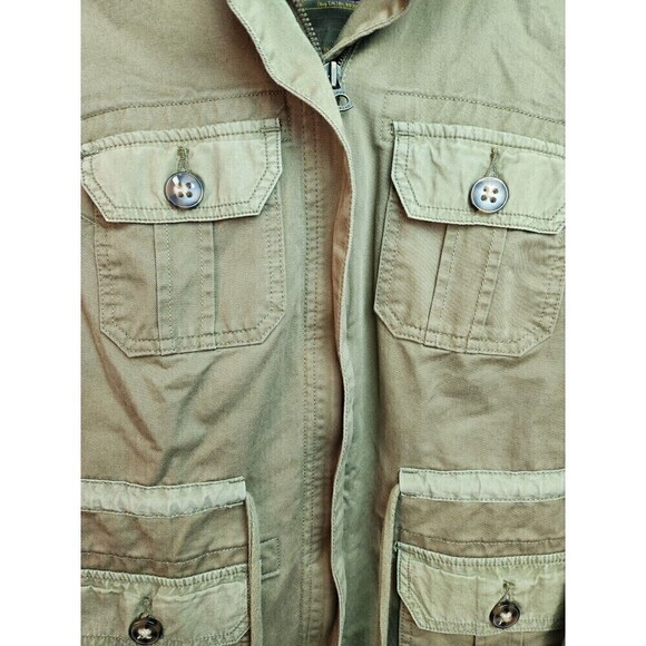 Lucky Brand Womens/Mens Military Field Jacket Hood Full Zip Olive Green Y2K - Picture 3 of 9